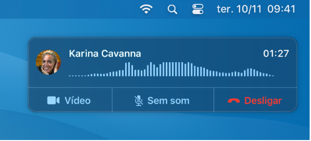 Parte de um ecrã do Mac a mostrar a janela de notificação de chamada.