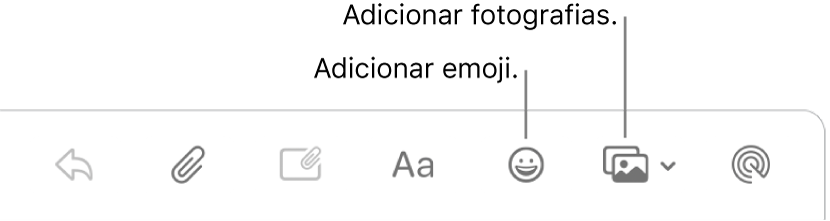 Uma janela de composição a mostrar os botões de emoji e fotografias.