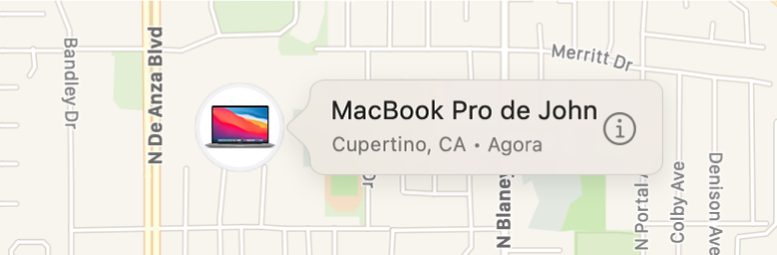 Um grande plano do ícone de informações do MacBook Pro do João.