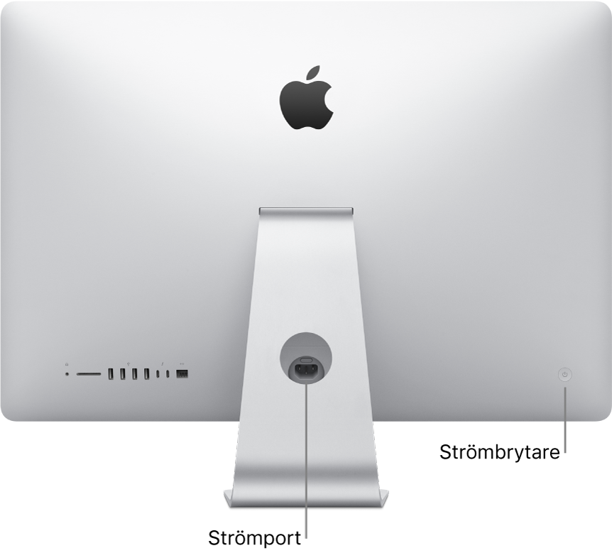 iMacs baksida med strömsladden och strömbrytaren.