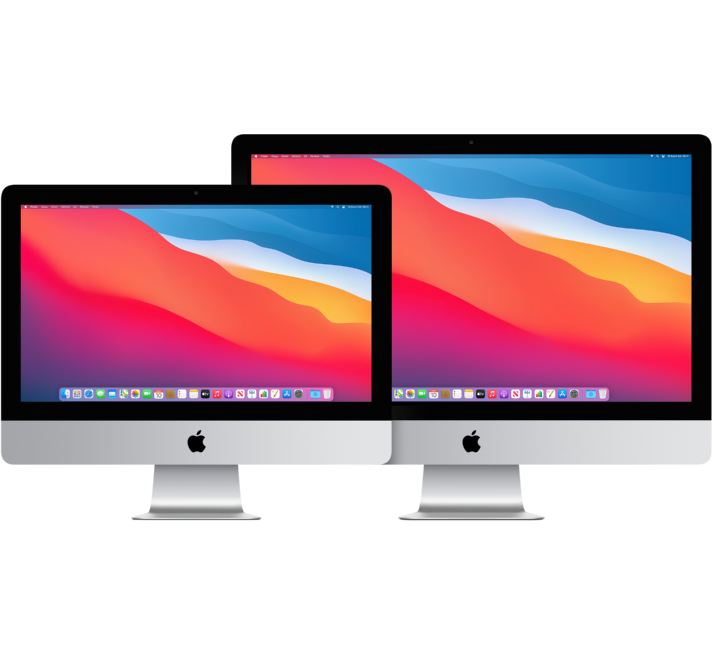 İki iMac ekranı, biri diğerinin önünde.