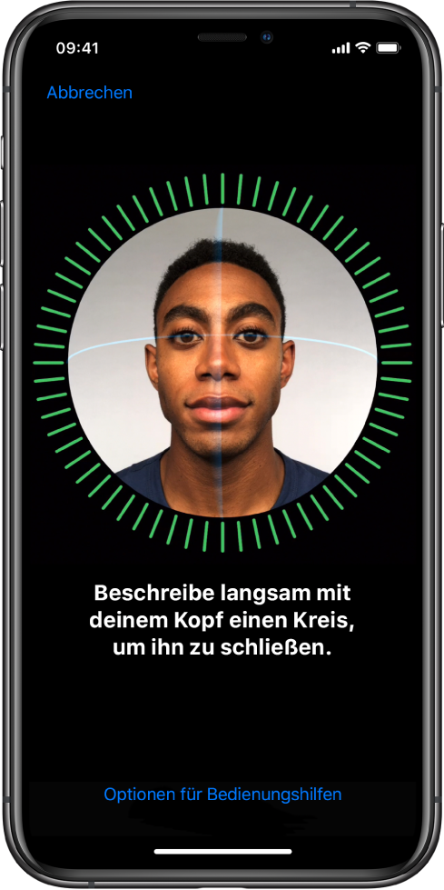 Ein Bildschirm, auf dem die Konfiguration von Face ID zu sehen ist