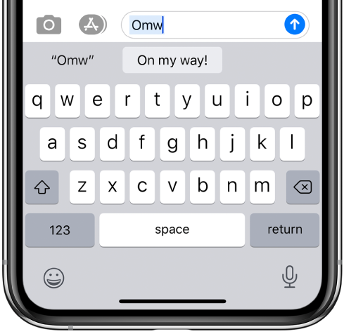 Mensagem com o atalho de texto EAC digitado e “Estou a caminho” sugerido abaixo como substituição de texto.