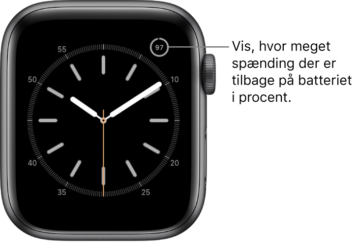 Urskive, der viser komplikationen med batteriprocent øverst til højre.