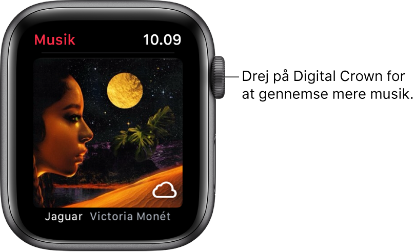 Skærm, der viser et album og dets albumbillede i appen Musik.