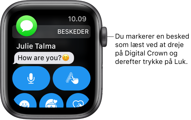 En notifikation om en besked med symbolet for Beskeder øverst til venstre og beskeden nedenunder.