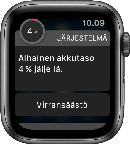 Alhaisen akkutason varoituksessa on painike, jota napauttamalla voit siirtyä Virransäästö-tilaan.