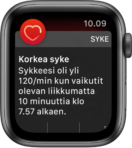 Syke-hälytys, joka ilmoittaa korkean sykkeen.