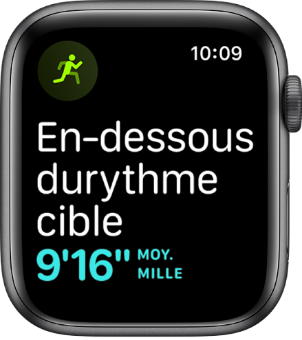Un écran d’Exercice qui indique que vous avez du retard sur votre rythme cible.