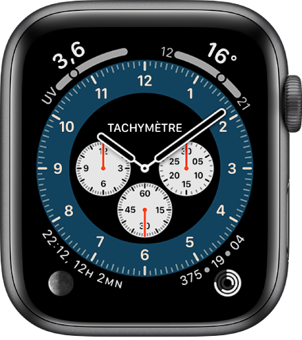 Cadran Chronographe Pro affichant la variation Tachymètre.