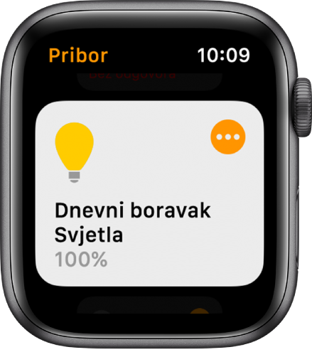 Aplikacije Dom s prikazom dodatnog pribora za osvjetljenje. Dodirnite ikonu u gornjem desnom kutu dodatnog pribora kako biste podesili postavke.