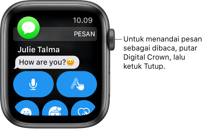 Pemberitahuan pesan, dengan ikon Pesan di kiri atas dan pesan di bawahnya.