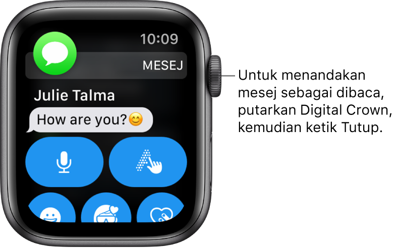 Pemberitahuan mesej, dengan ikon Mesej di penjuru kiri atas dan mesej di bawah.
