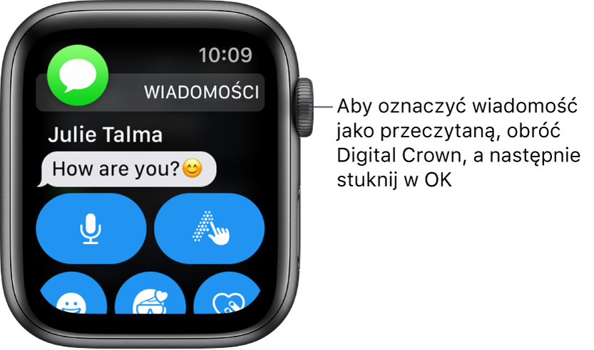 Powiadomienie o wiadomości, wyświetlane razem z ikoną aplikacji Wiadomości w lewym górnym rogu ekranu oraz treścią wiadomości poniżej.