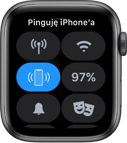 Centrum sterowania z przyciskiem przywołania iPhone'a, widocznym na środku po lewej.