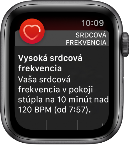 Upozornenie na srdcovú frekvenciu, ktoré indikuje vysokú srdcovú frekvenciu.