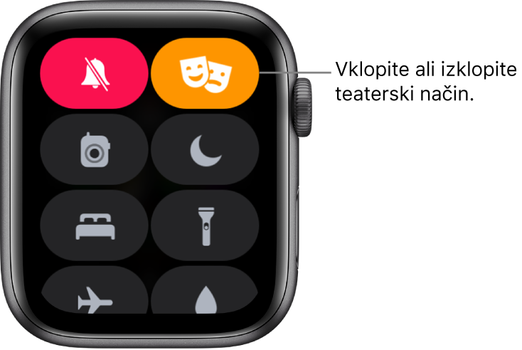 Control Center (Središče za nadzor), v katerem je osvetljen gumb način kina, kar pomeni, da je način vklopljen.