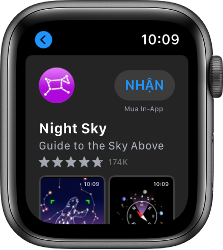 Apple Watch đang hiển thị ứng dụng App Store. Một trường tìm kiếm xuất hiện ở gần đầu màn hình với một bộ sưu tập ứng dụng ở bên dưới.