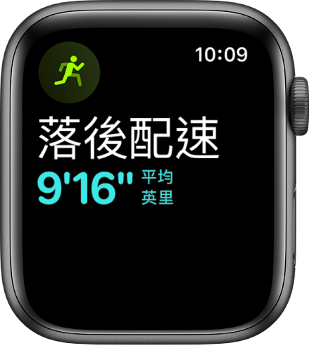 「體能訓練」畫面告訴你目前落後於目標跑步速度。