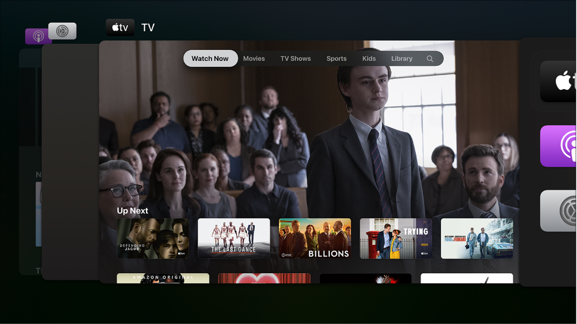Pantalla del Apple TV mostrando el selector de apps