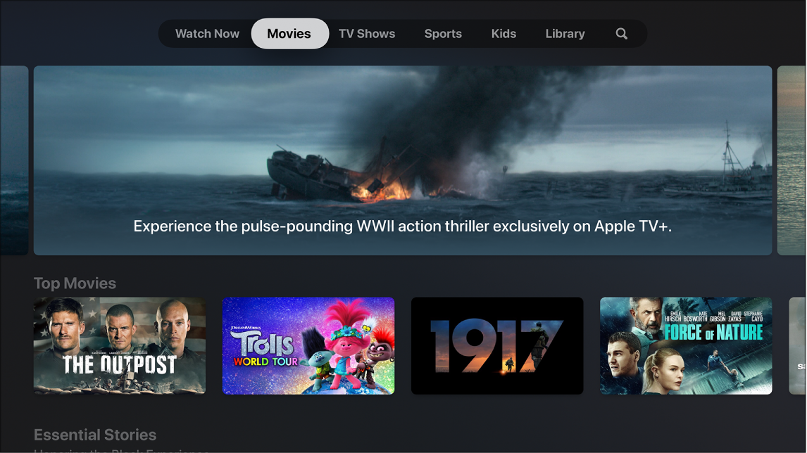 Screen showing Movies