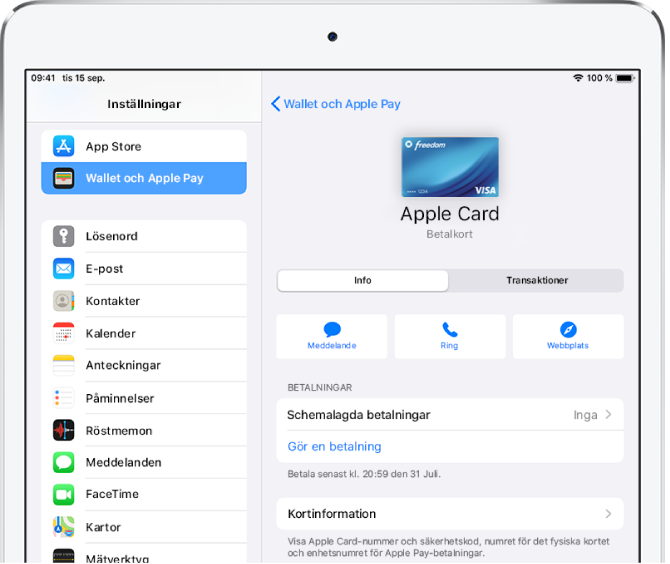 Detaljskärmen för Apple Card.