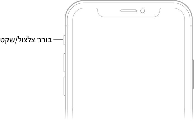 החלק העליון של חזית ה‑iPhone עם הסבר המצביע על בורר ״צלצול/שקט״.