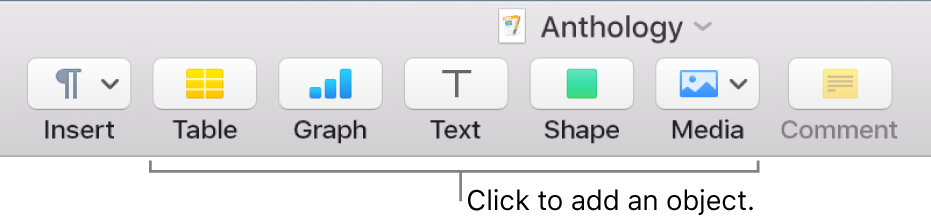 The toolbar with buttons for adding tables, graphs, text, shapes and media.