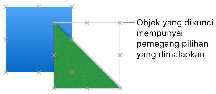 Objek yang dikunci dengan pemegang pilihan yang dimalapkan.