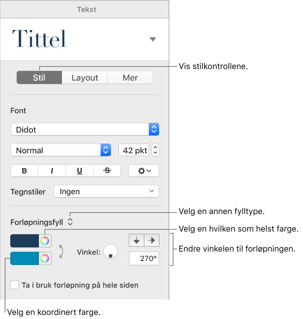 Kontroller for å velge forhåndsdesignede farger eller alle farger.