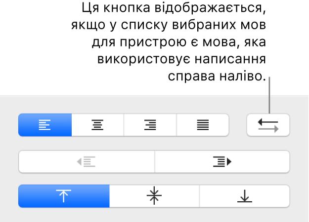 Кнопка «Напрям тексту в абзаці» в розділі «Вирівнювання» на бічній панелі «Формат».