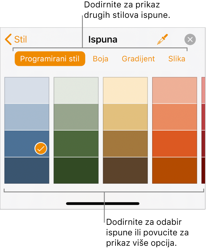 Opcije ispune u kartici Stil tipke Formatiraj.