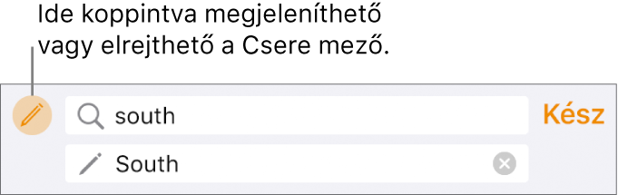 Szöveg keresésére és cseréjére szolgáló vezérlők.