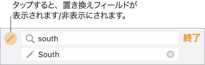 テキストを検索/置換するためのコントロール。