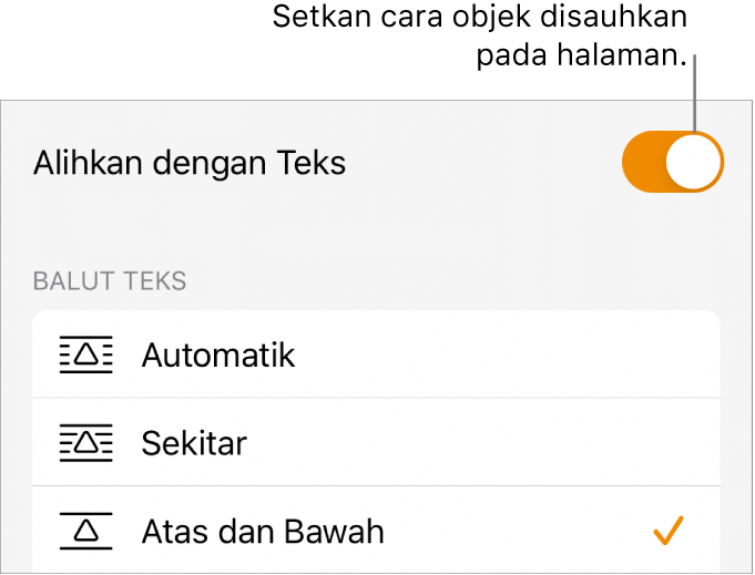 Kawalan Susun dengan Bergerak ke Belakang/Depan, Alihkan dengan Teks dan Balutan Teks.