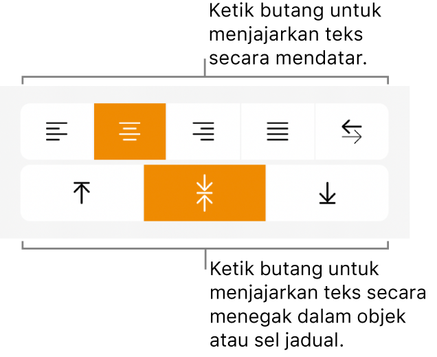 Butang melintang atau menegak untuk teks.