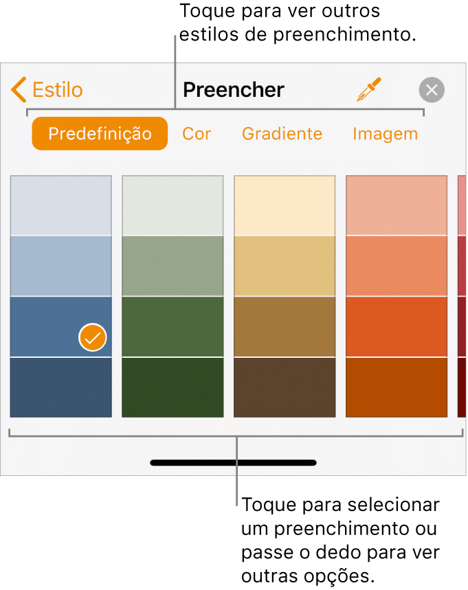 Opções de preenchimento no separador Estilo do botão Formatação.