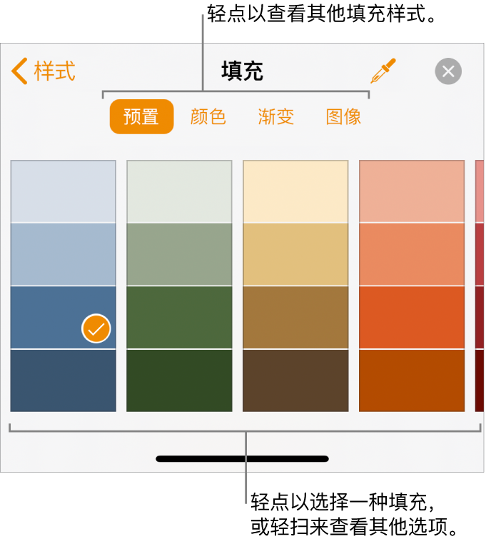 “格式”按钮的“样式”标签中的“填充”选项。