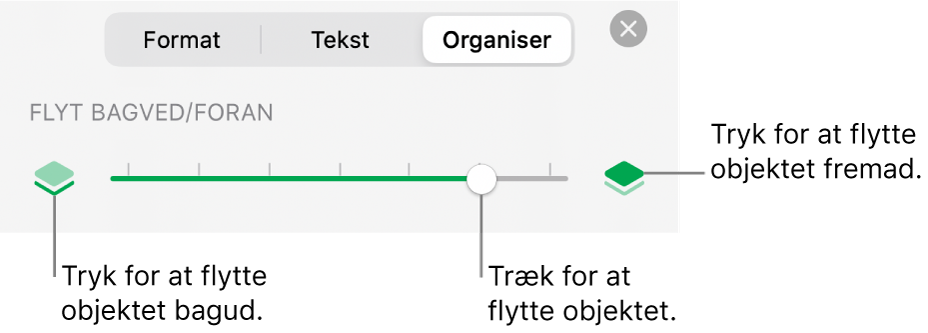 Knappen Flyt tilbage, knappen Flyt frem og mærket til lag.