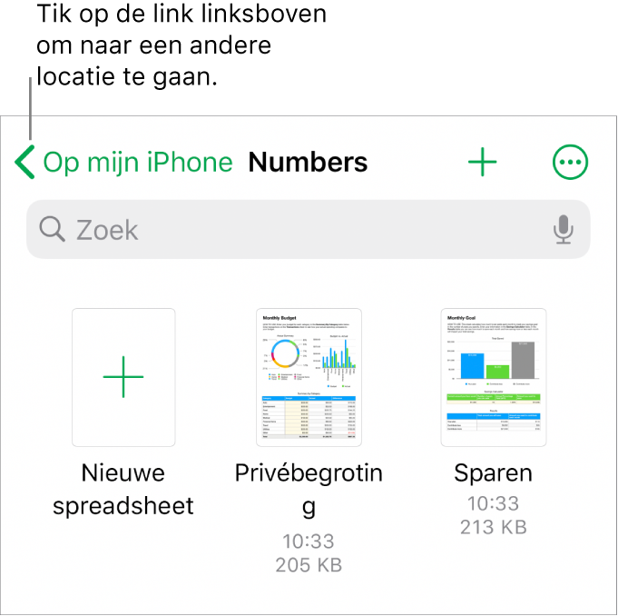 De spreadsheetweergave voor een iPhone.