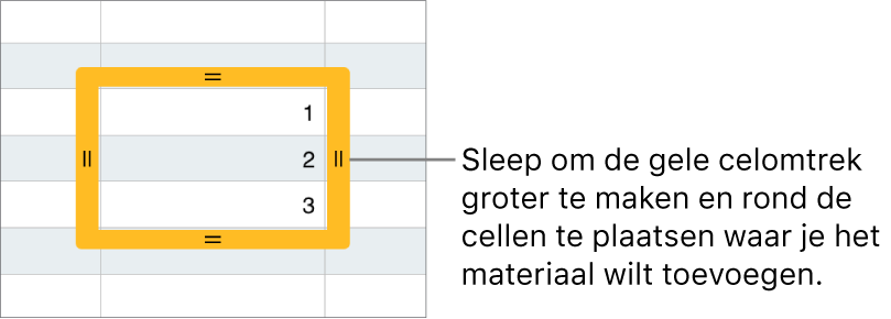 Een geselecteerde cel met een grote gele rand die je kunt slepen om cellen automatisch te vullen.