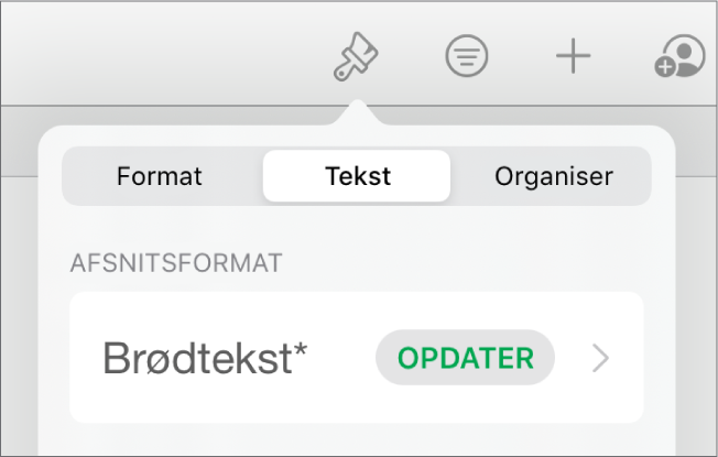 Et afsnitsformat med en stjerne og knappen Opdater til højre.