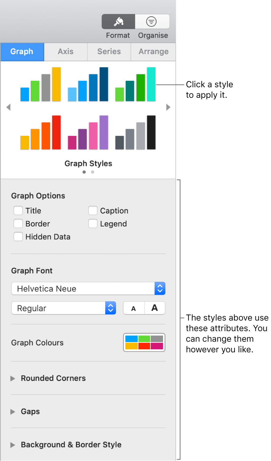 The Formatting sidebar showing the controls for formatting graphs.