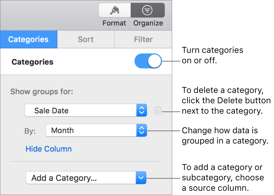 Add Edit Or Delete Categories In Numbers On Mac Apple Support