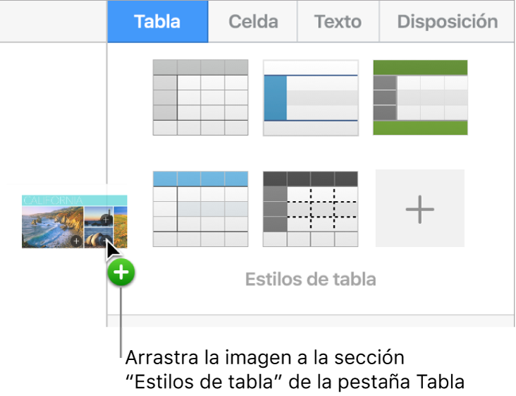 Al arrastrar una imagen hasta los estilos de tabla se crea un nuevo estilo.