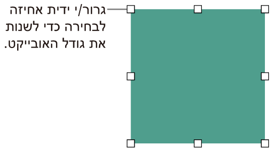 אובייקט עם ריבועים לבנים על הגבול שלו המיועדים לשינוי גודלו.