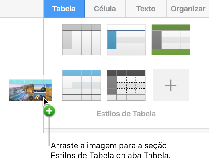 Arrastando uma imagem para os estilos de tabela para criar um novo estilo.