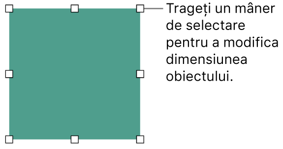 Un obiect cu pătrate albe pe bordura sa, pentru modificarea dimensiunii obiectului.