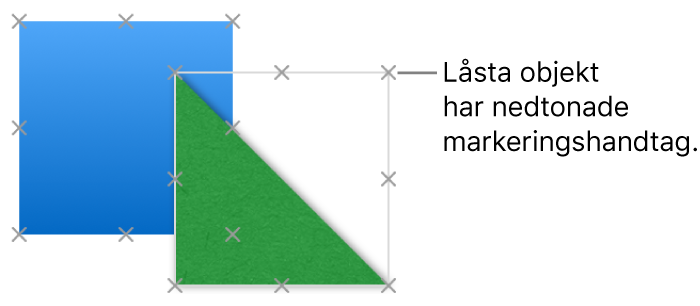 Låsta objekt med nedtonade markeringshandtag.