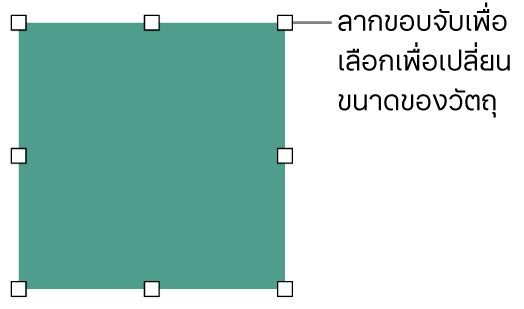 วัตถุที่มีสี่เหลี่ยมสีขาวบนเส้นขอบสำหรับเปลี่ยนขนาดของวัตถุ